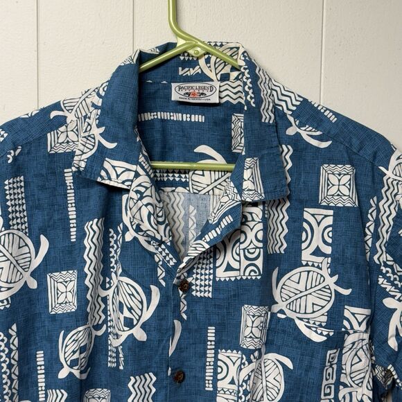 Pacific Legend Hawaiian Shirt Turtle Aztec Tribal Made In Hawaii Blue Men XL EUC - Picture 2 of 11